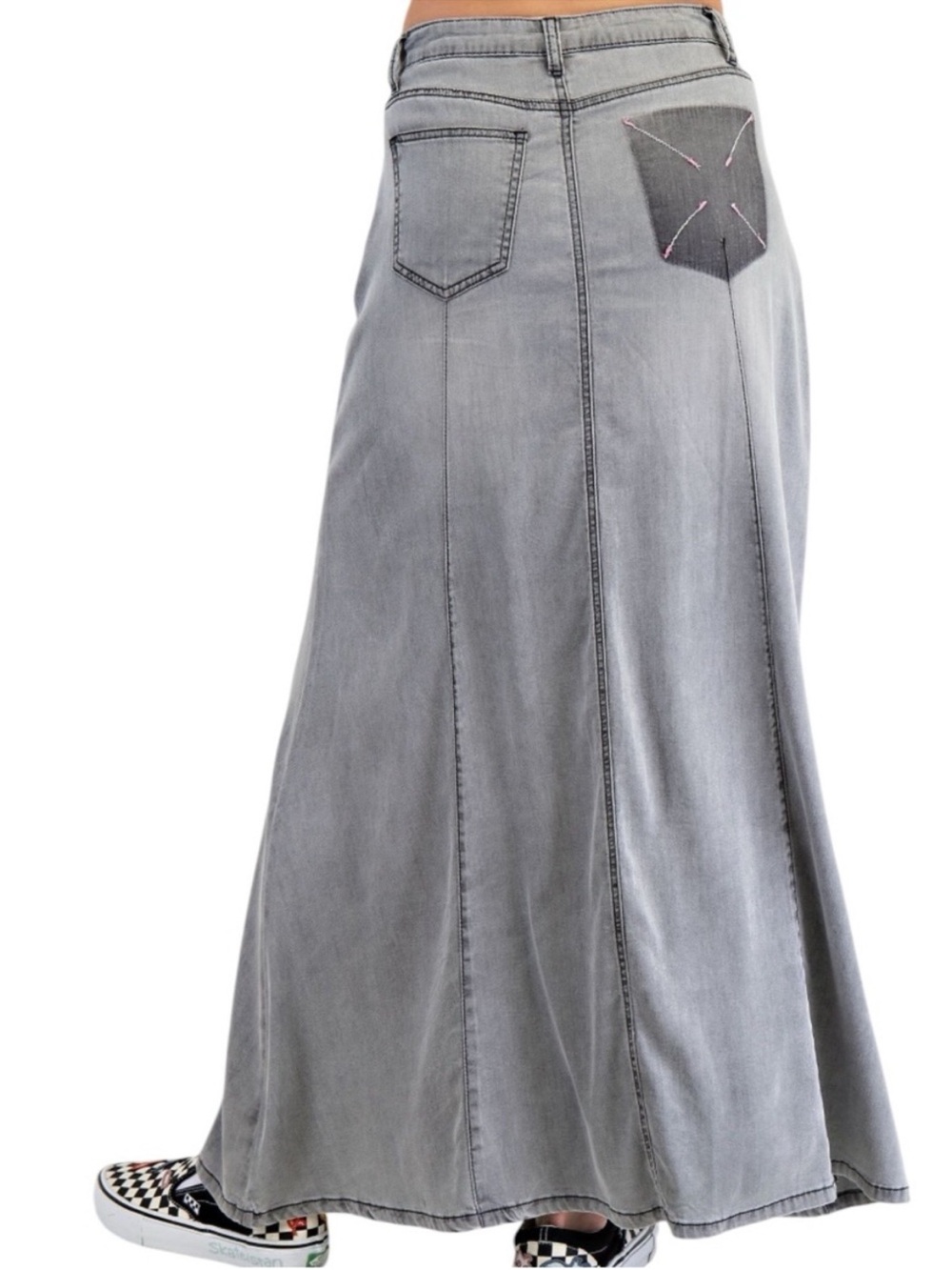 Easel Gray Washed Denim Maxi Skirt Long Boho Western NWT L - Picture 2 of 10
